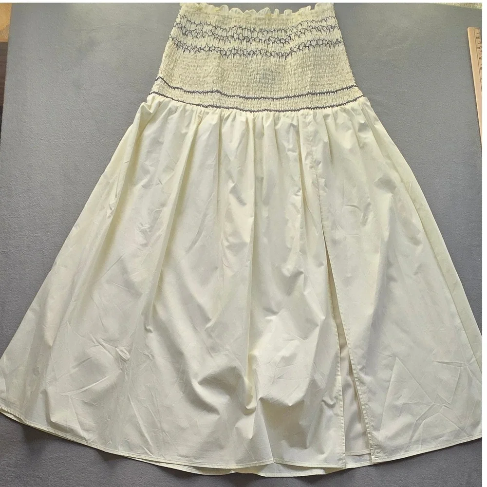 EB Luxe Los‎ Angeles Cream Smocked Strapless Dress Cotton Stitch LS1820 LARGE